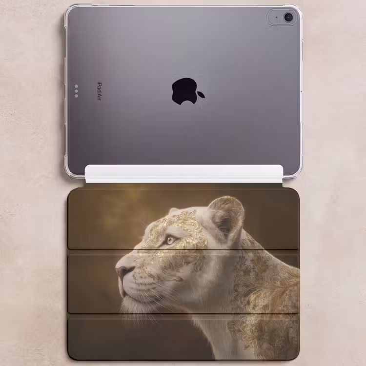 iPad hoes - Leeuwin - Bloemen - Wit - Goud — 6
