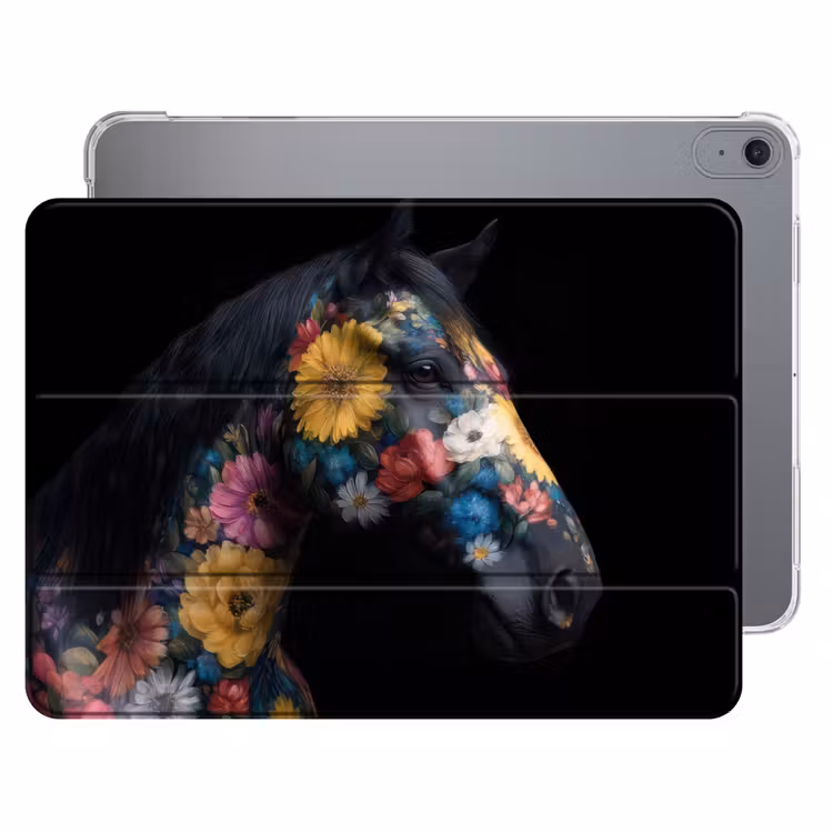 iPad hoes - Paard - Bloemen - Zwart — 1