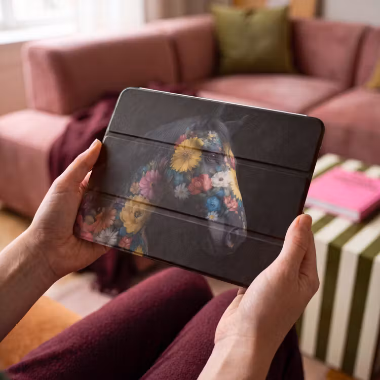 iPad hoes - Paard - Bloemen - Zwart — 4
