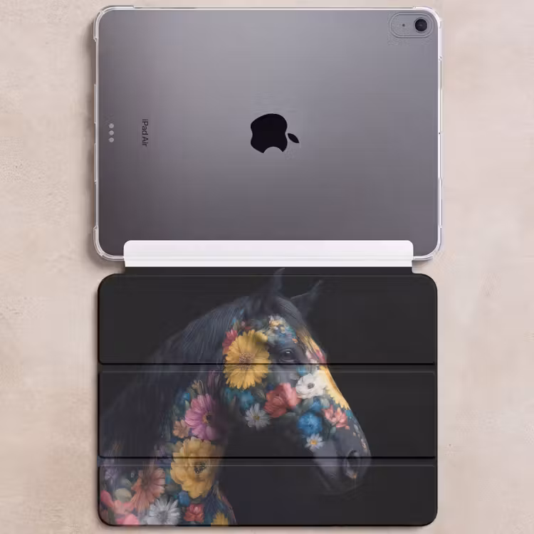iPad hoes - Paard - Bloemen - Zwart — 6