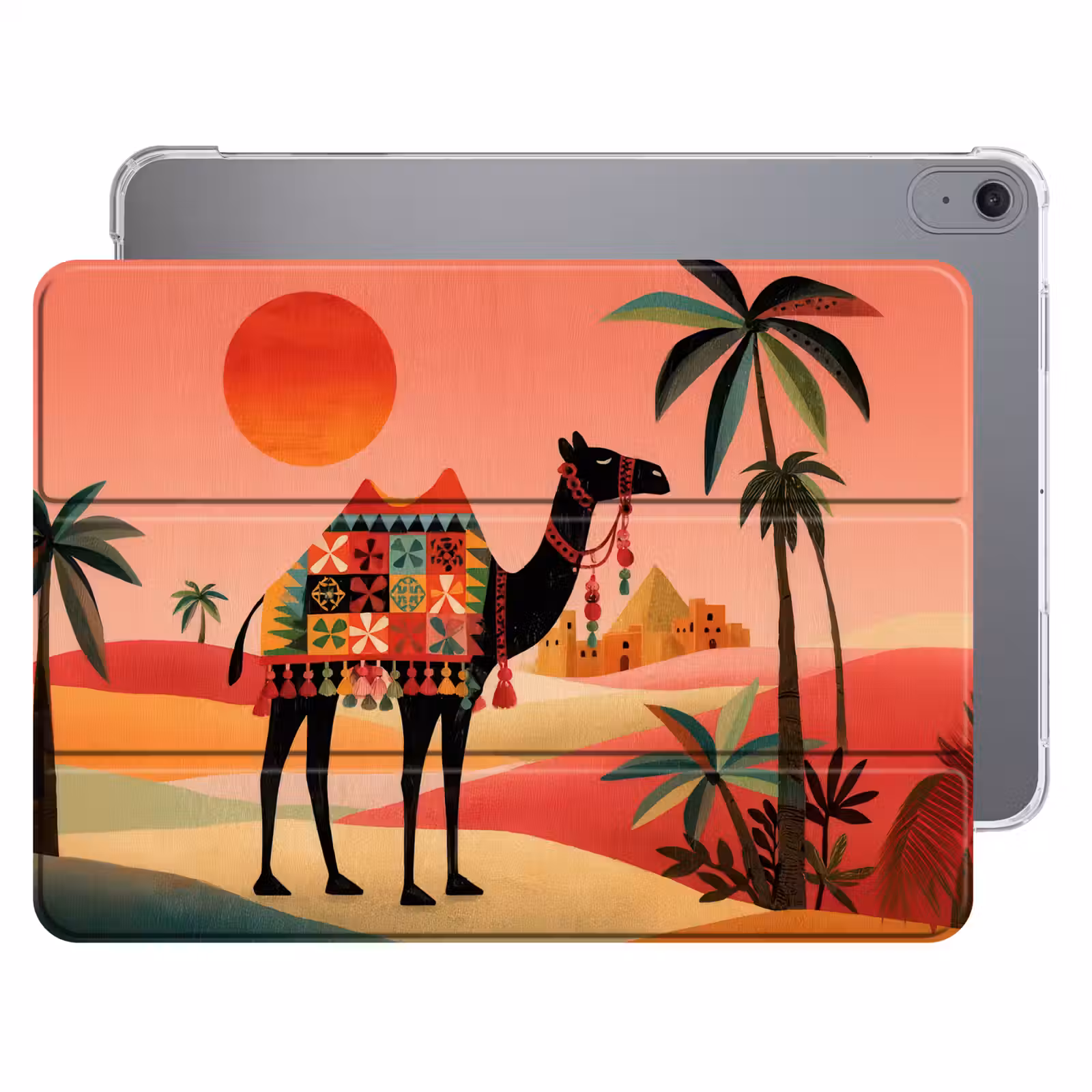 iPad hoes - Kameel - Gekleurd tapijt - Duinen - Rode zon — 1