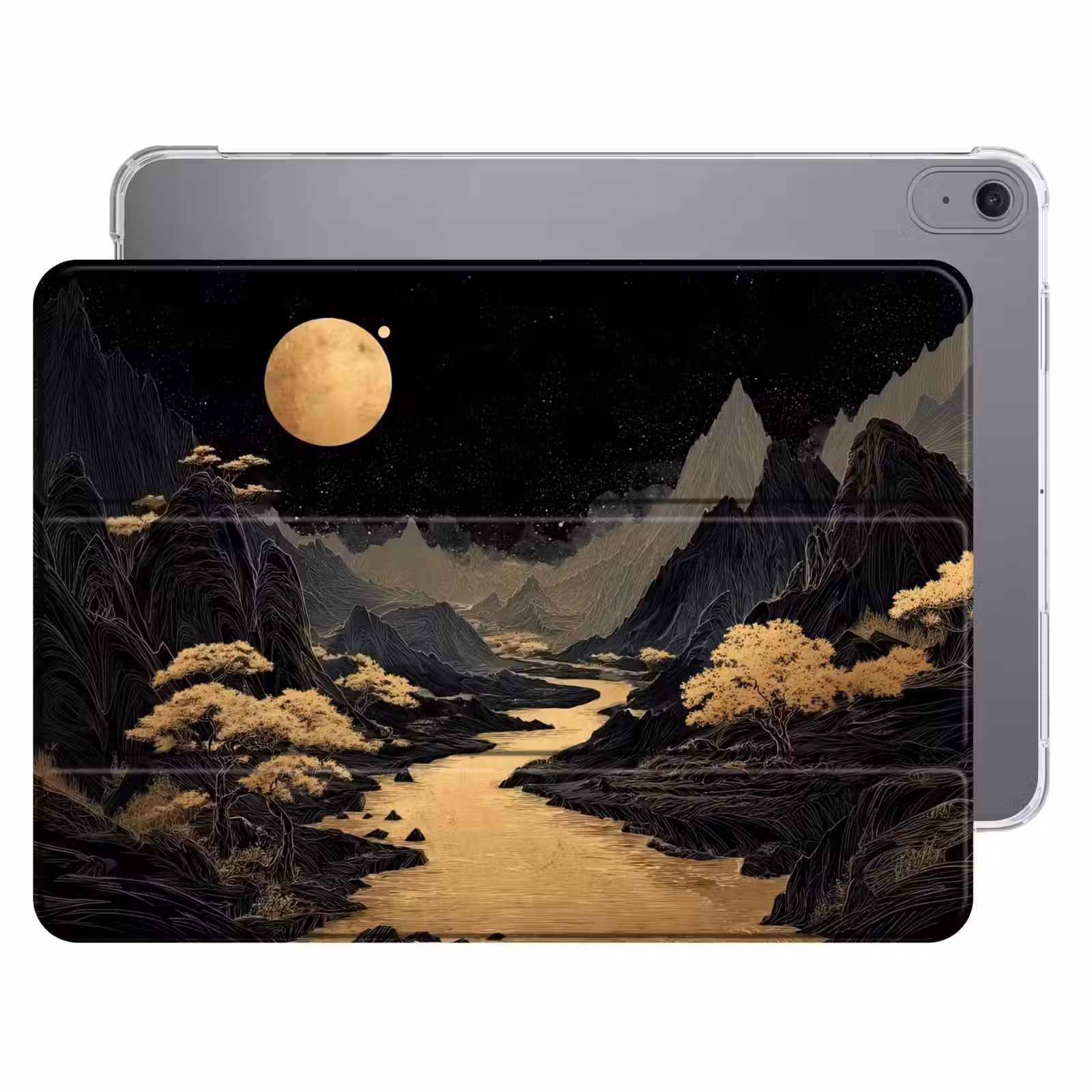 iPad hoes - Gouden rivier - Bergen - Maan - Sterrenhemel — 1