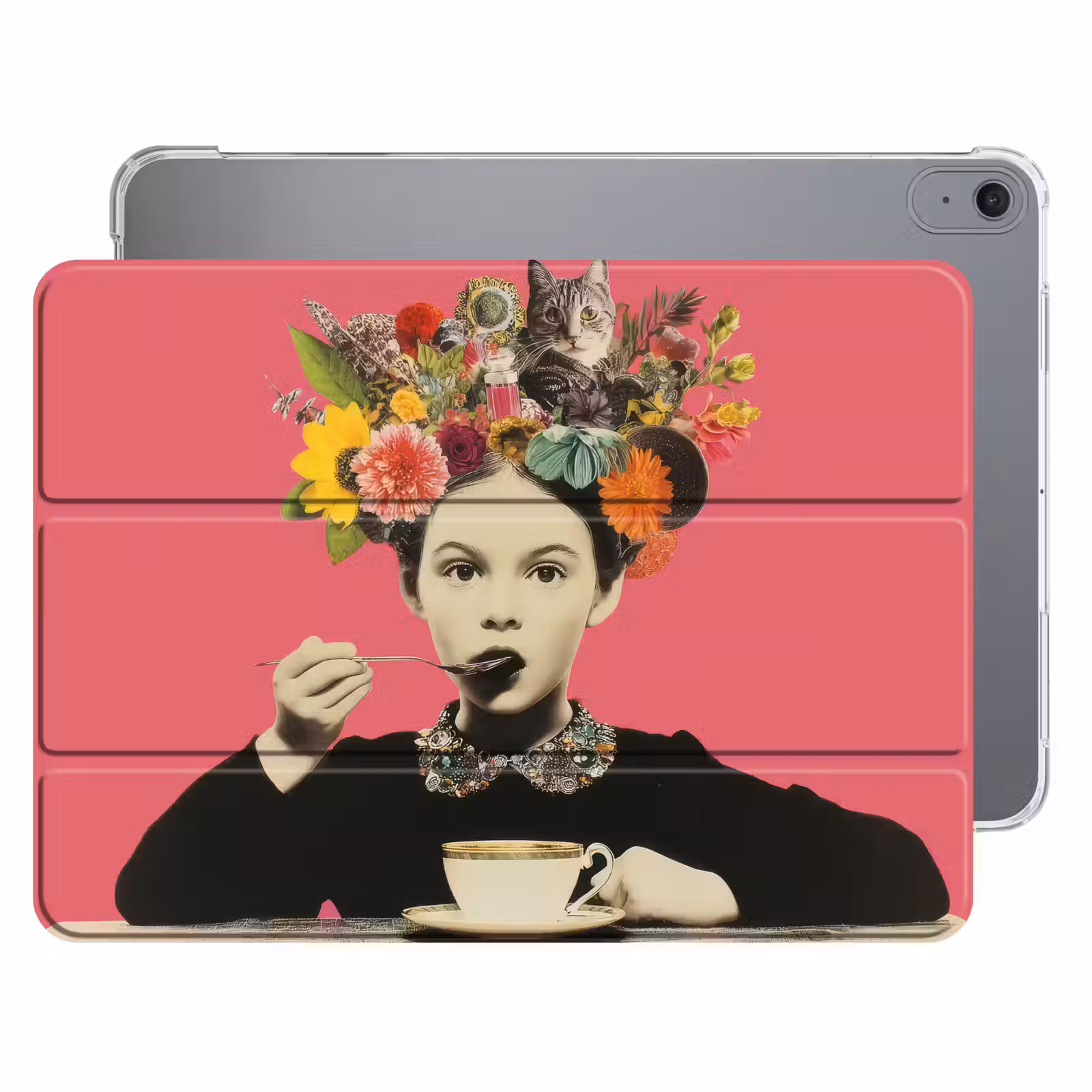 iPad hoes - Meisje - Kopje - Bloemen - Roze — 1