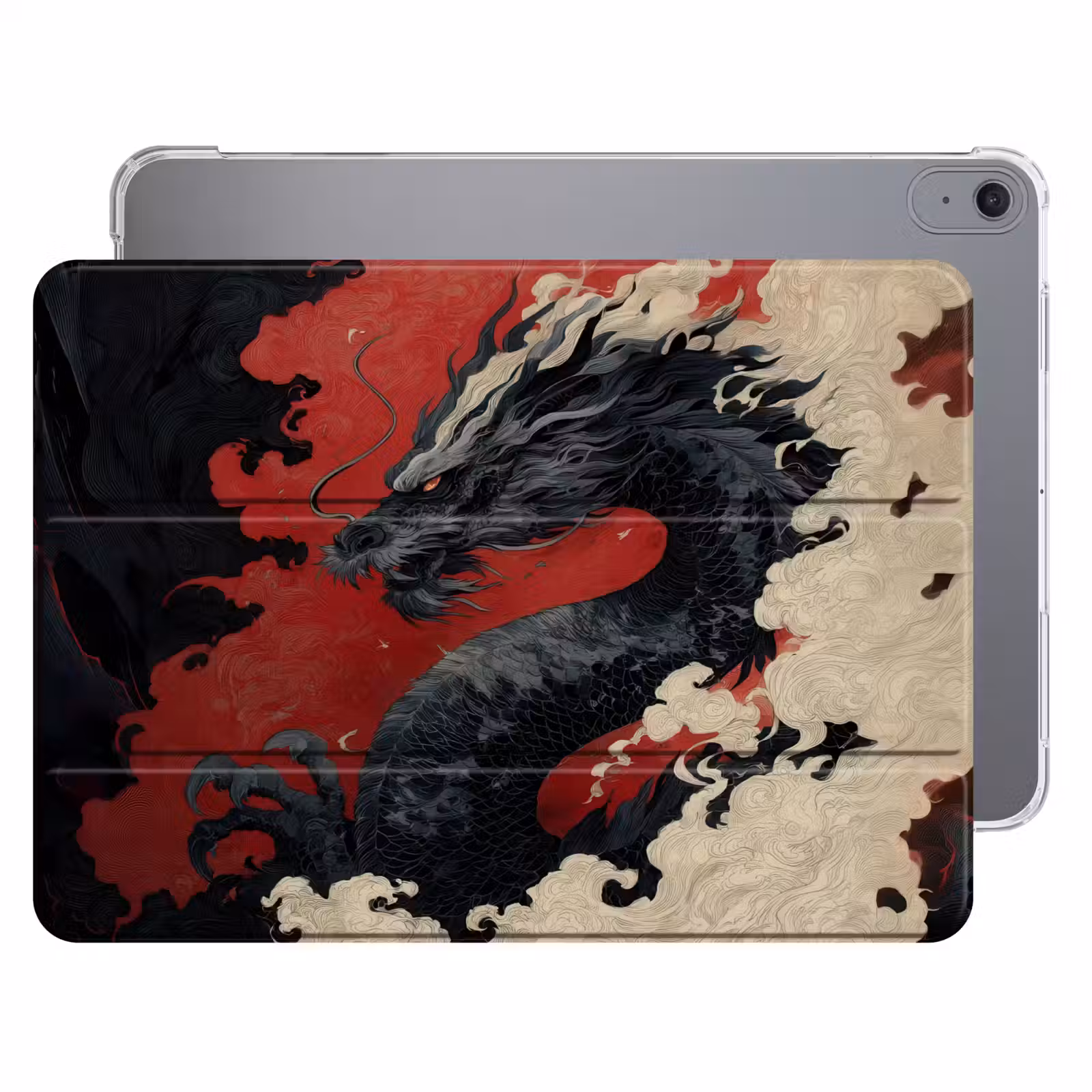 iPad hoes - Zwarte draak - Rookwolken - Rood — 1