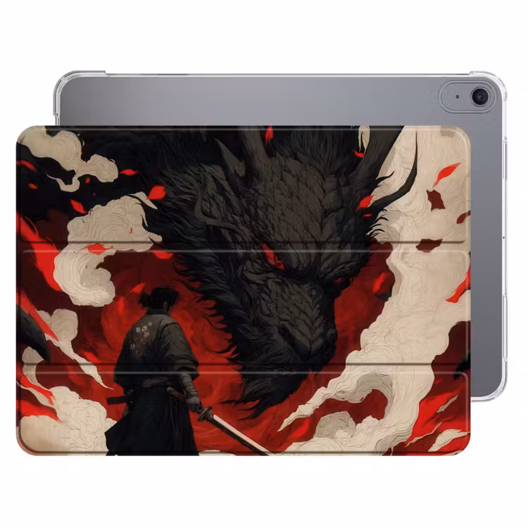 iPad hoes - Krijger - Draak - Zwart - Rood - Rook — 1
