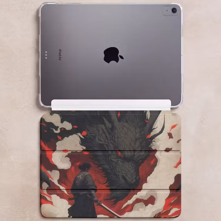 iPad hoes - Krijger - Draak - Zwart - Rood - Rook — 6