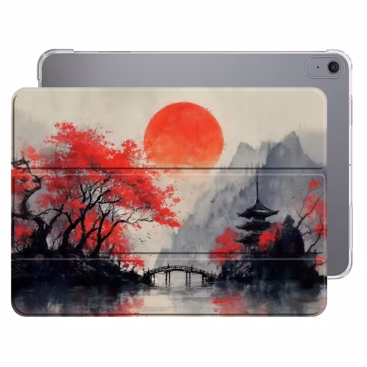 iPad hoes - Rode zon - Rivier - brug - Bomen — 1