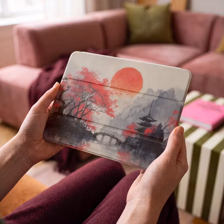iPad hoes - Rode zon - Rivier - brug - Bomen — 4