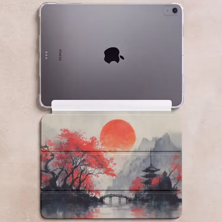 iPad hoes - Rode zon - Rivier - brug - Bomen — 6