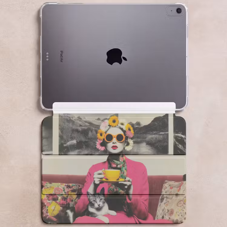 iPad hoes - Vrouw - Kat - Bloemen - Kopje - Retro — 6
