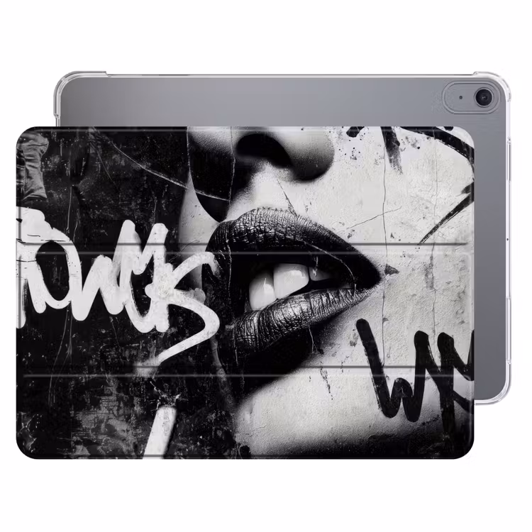 iPad hoes - Gezicht - Mond - Graffiti - Zwart — 1