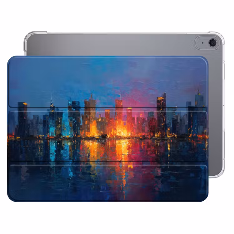 iPad hoes - Skyline - Penseelstreken - Donkerblauw - Lichtgevend — 1