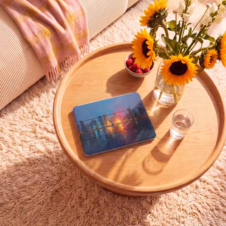 iPad hoes - Skyline - Penseelstreken - Donkerblauw - Lichtgevend — 2