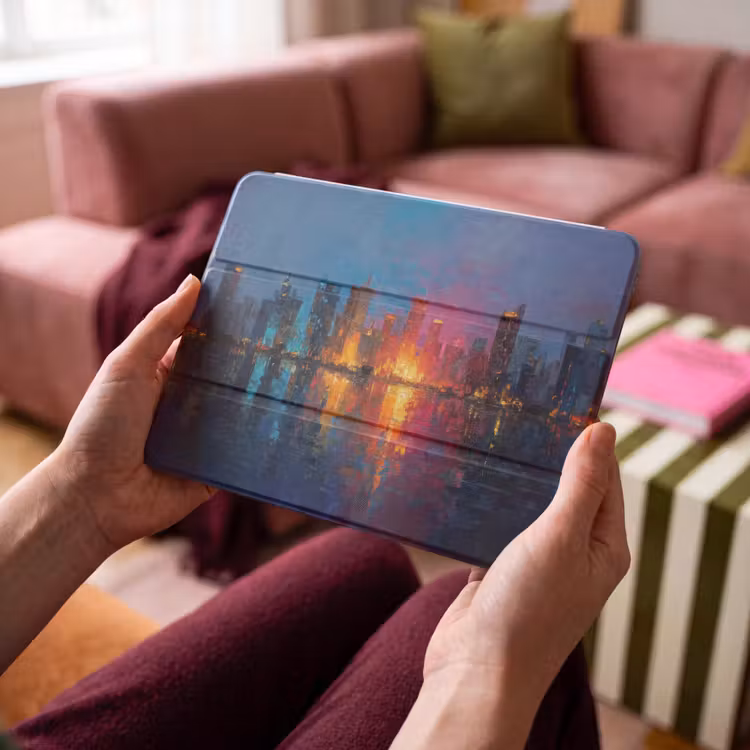 iPad hoes - Skyline - Penseelstreken - Donkerblauw - Lichtgevend — 4