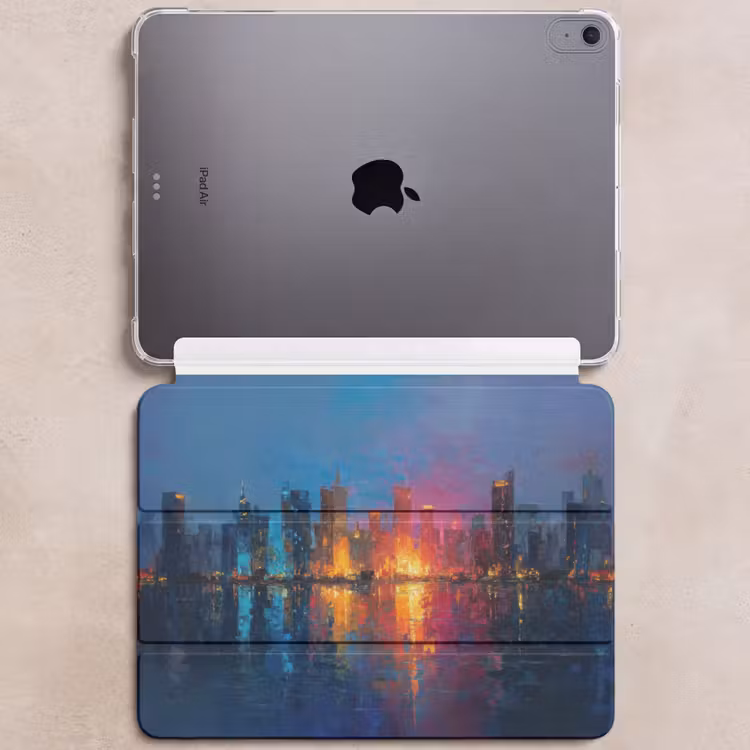iPad hoes - Skyline - Penseelstreken - Donkerblauw - Lichtgevend — 6