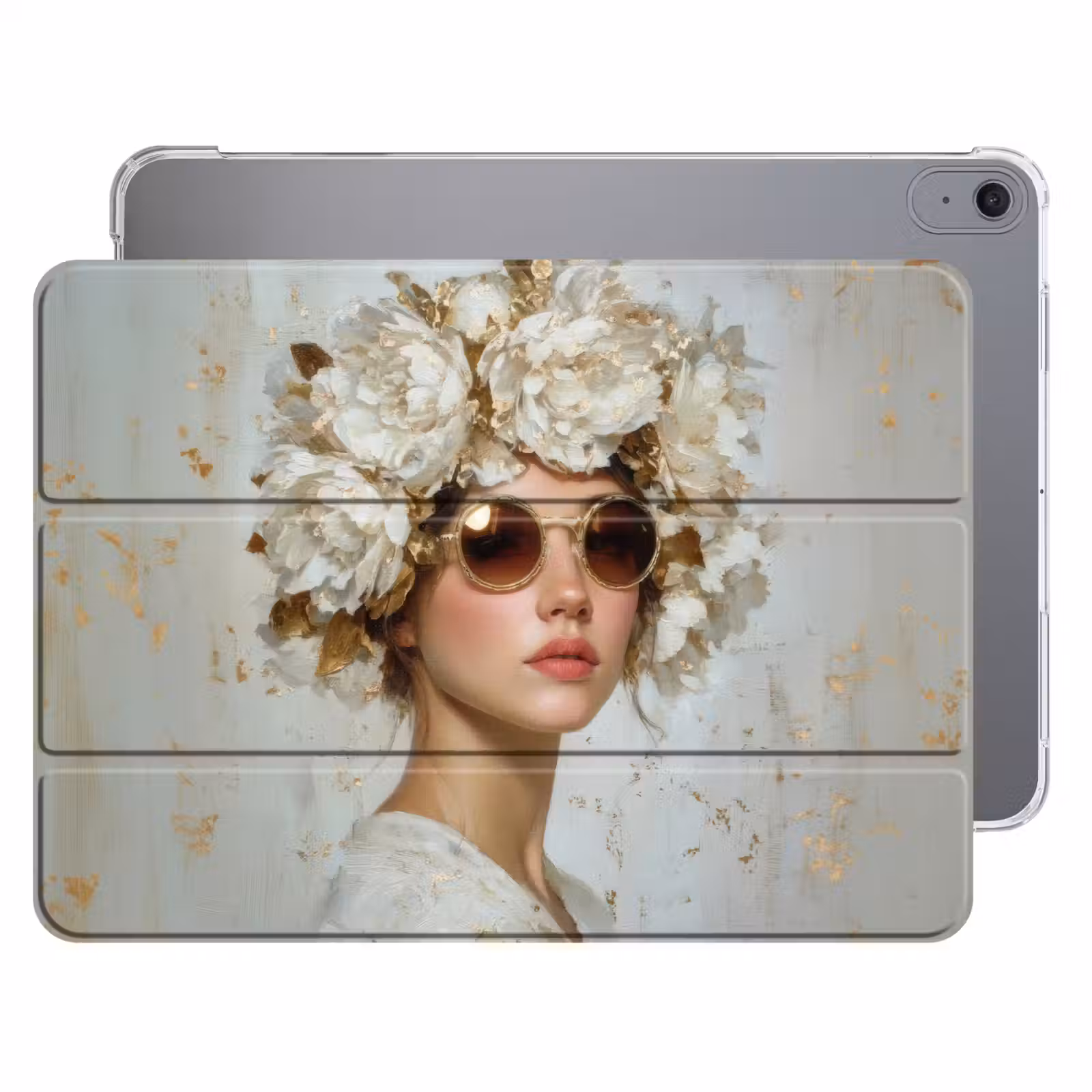 iPad hoes - Schilderij - Vrouw - Zonnebril - Bloemenkrans — 1