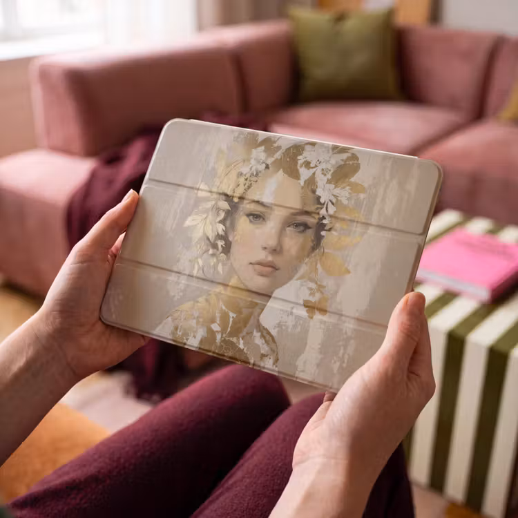 iPad hoes - Gezicht - Vrouw - Bladeren - Goud — 4