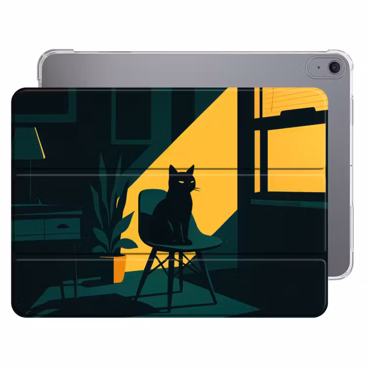 iPad hoes - Zwarte kat - Mysterieus - Gele instraal — 1