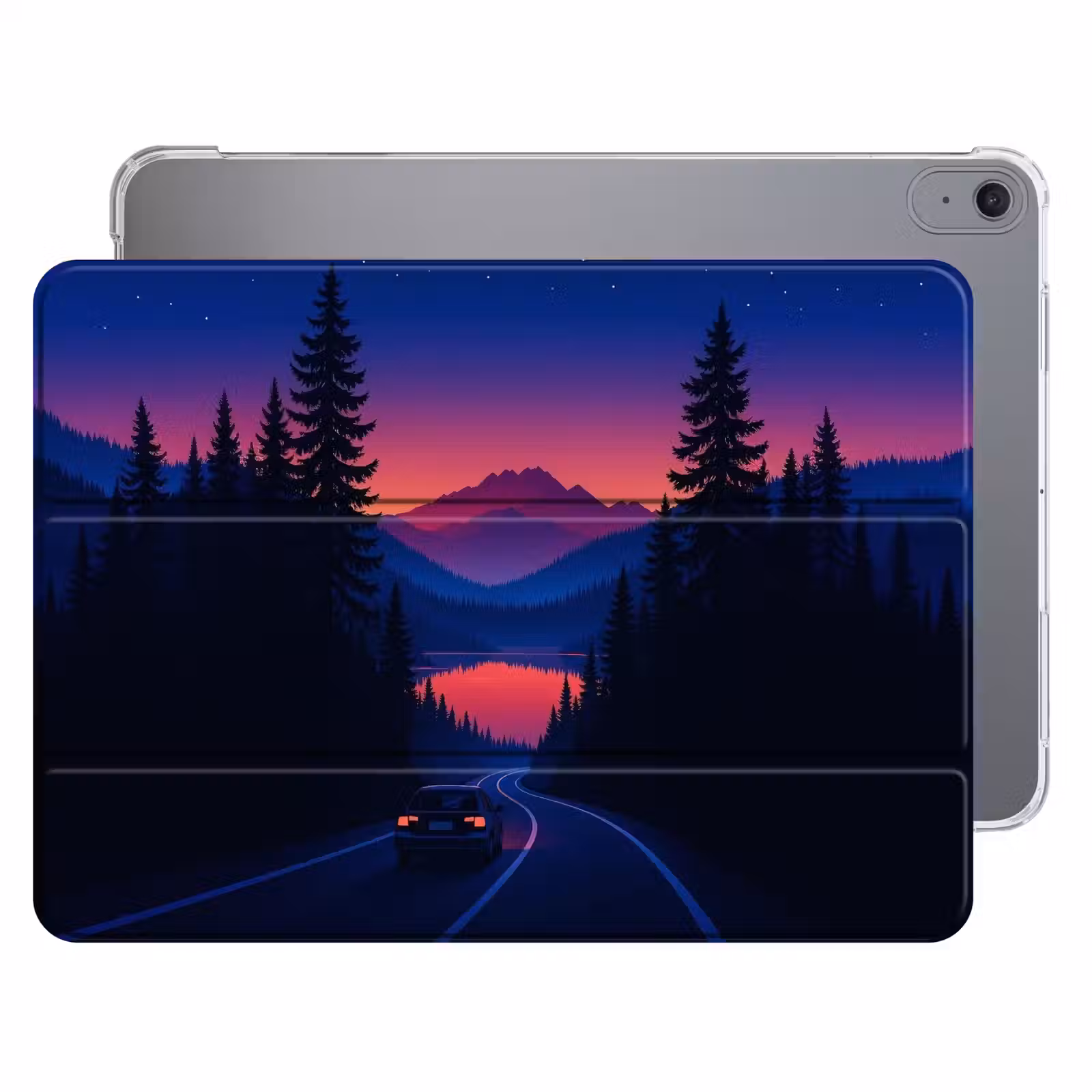 iPad hoes - Auto - Donkere dennenbomen - Zonsondergang — 1