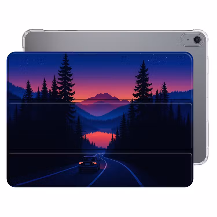 iPad hoes - Auto - Donkere dennenbomen - Zonsondergang — 1
