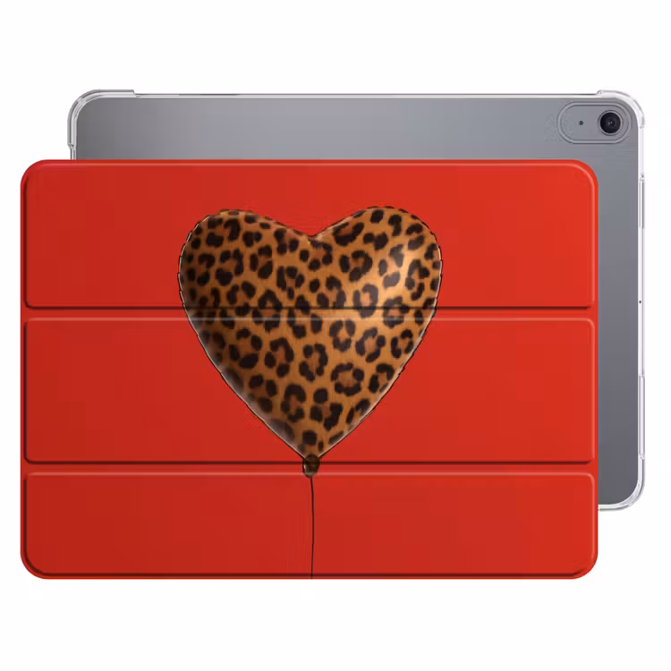 iPad hoes - Ballon - Hartvormig - Rood - Panterpatroon — 1