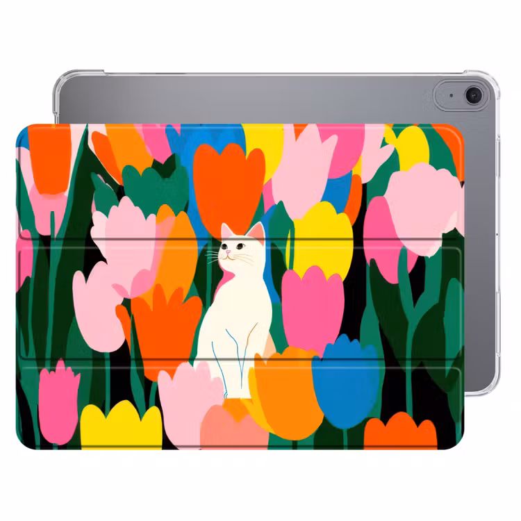 iPad hoes - Tulpen - Kat - Kleurrijk — 1
