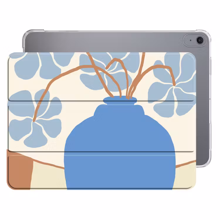 iPad hoes - Bloemen - Pot - Blauw - Abstracte kunst — 1