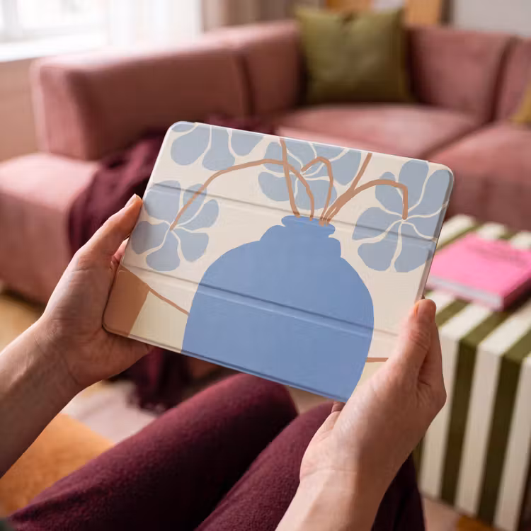 iPad hoes - Bloemen - Pot - Blauw - Abstracte kunst — 4