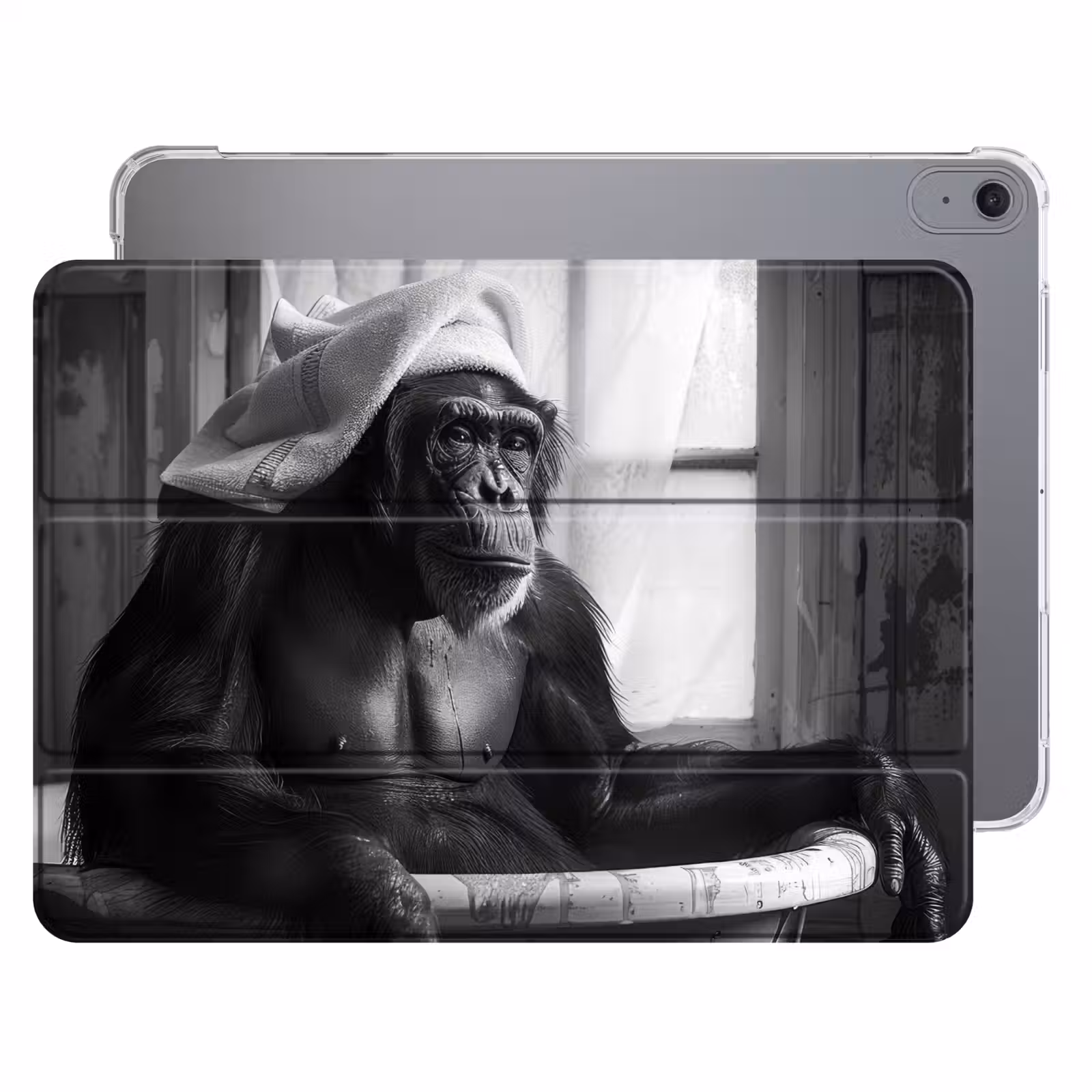 iPad hoes - Aap - Dier - Bad - Zwart - Wit - Humor — 1