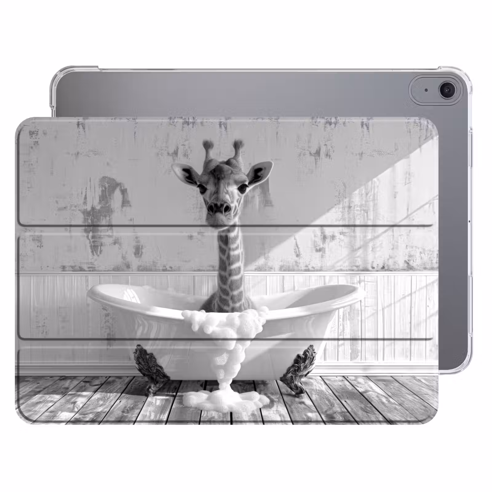 iPad hoes - Giraffe - Dier - Badkuip - Vintage - Zwart - Wit — 1