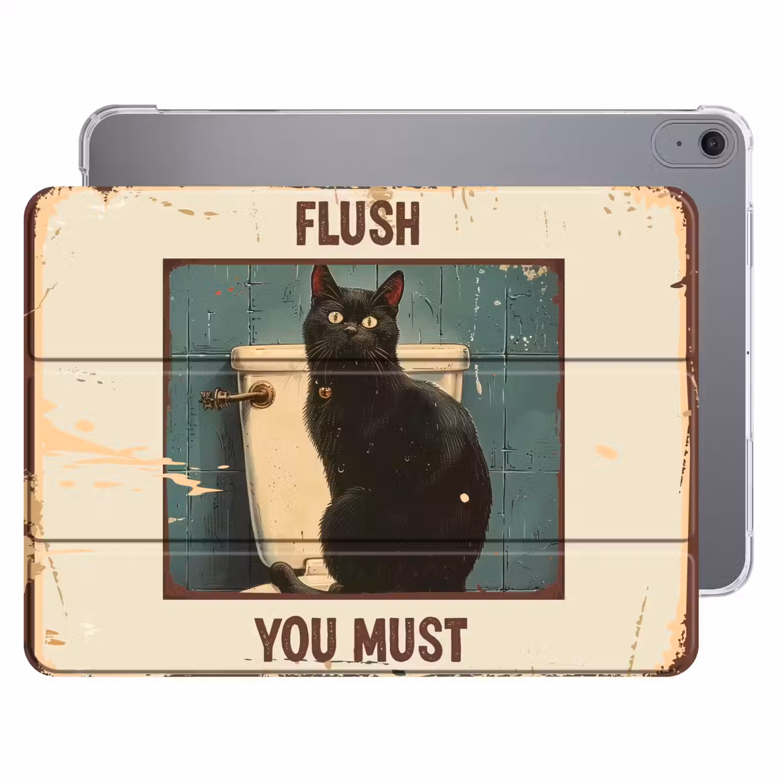 iPad hoes - Kat - Vintage - Zwart - Quote - Flush you must — 1