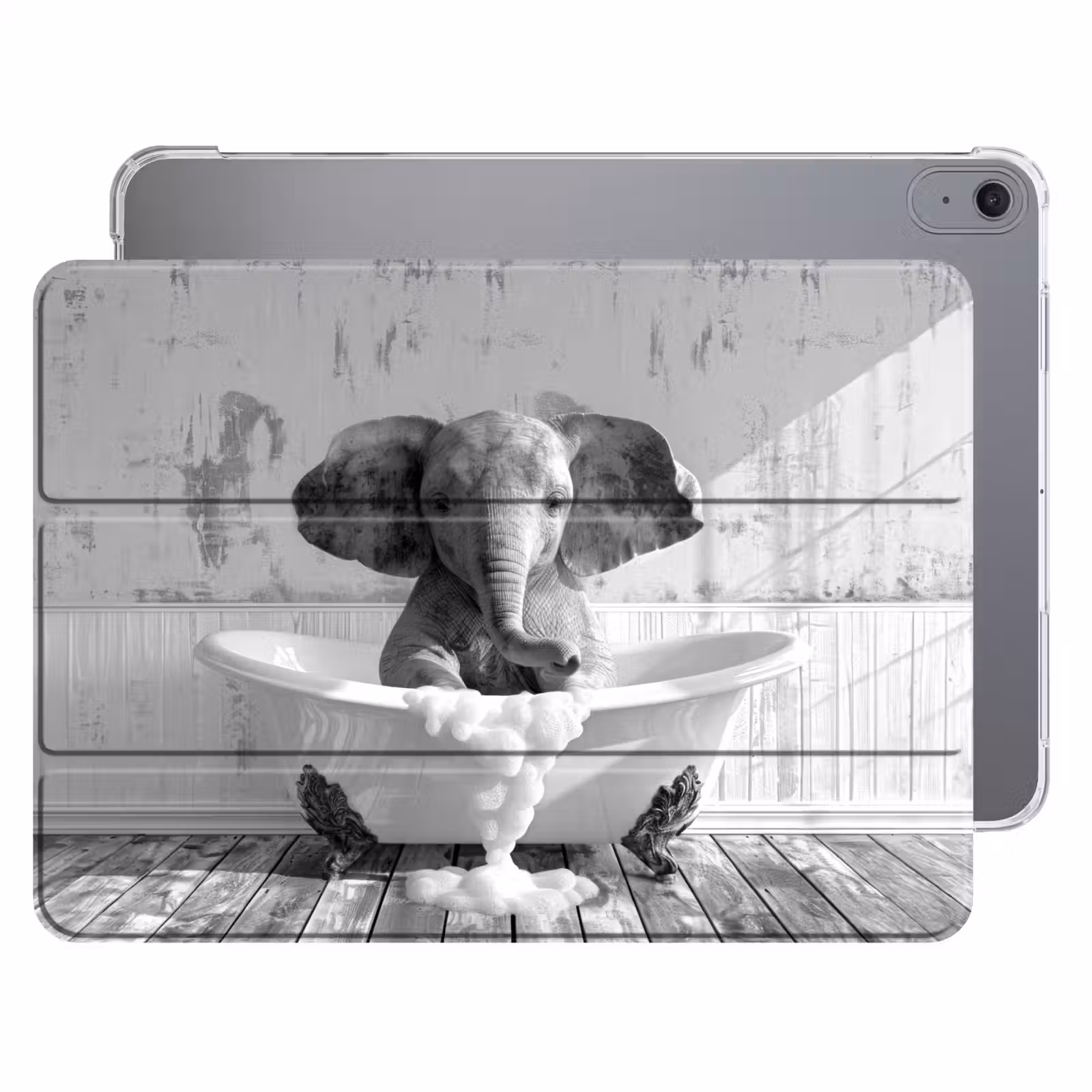 iPad hoes - Olifant - Vintage - Dieren - Zwart - Wit — 1