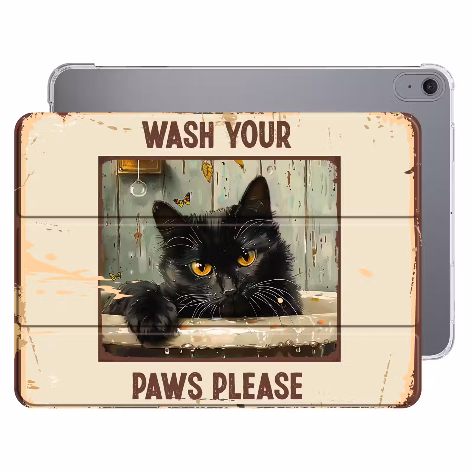 iPad hoes - Vintage - Kat - Quotes - Wash your paws please - Spreuken — 1