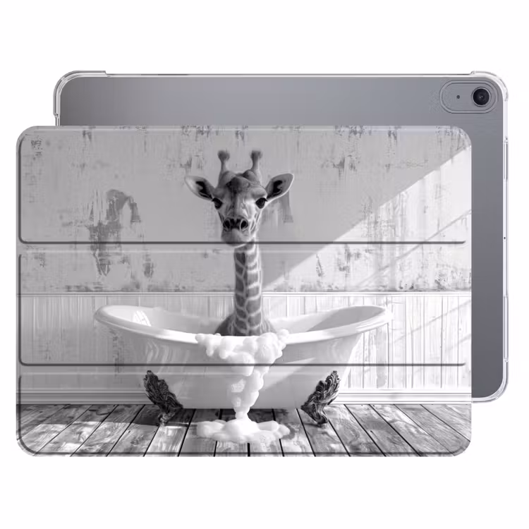 iPad hoes - Giraffe - Dier - Badkuip - Vintage - Zwart - Wit — 1