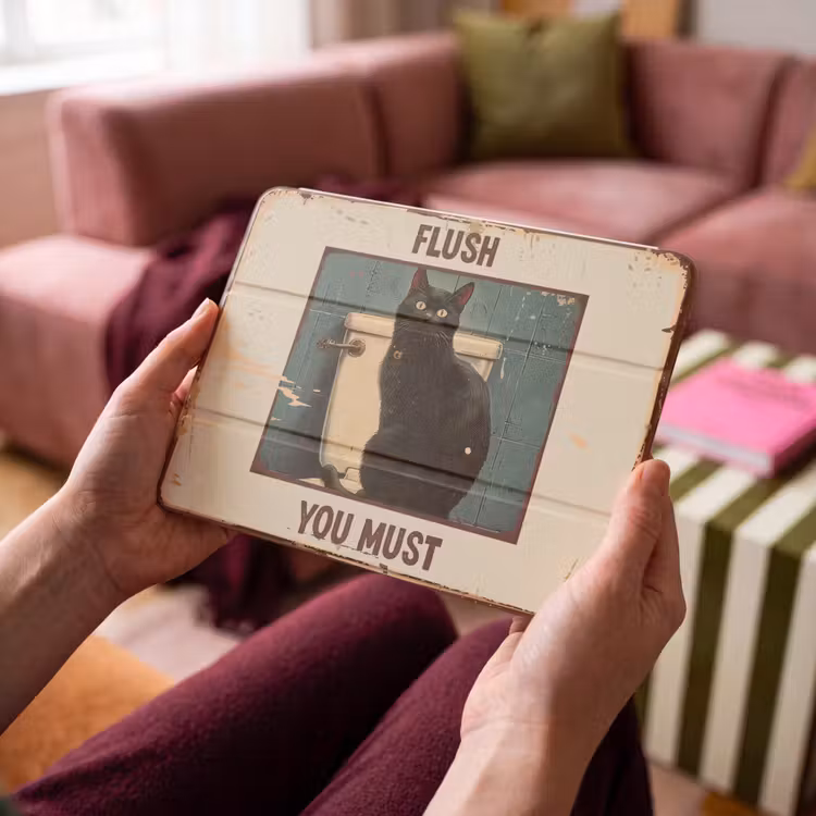 iPad hoes - Kat - Vintage - Zwart - Quote - Flush you must — 4