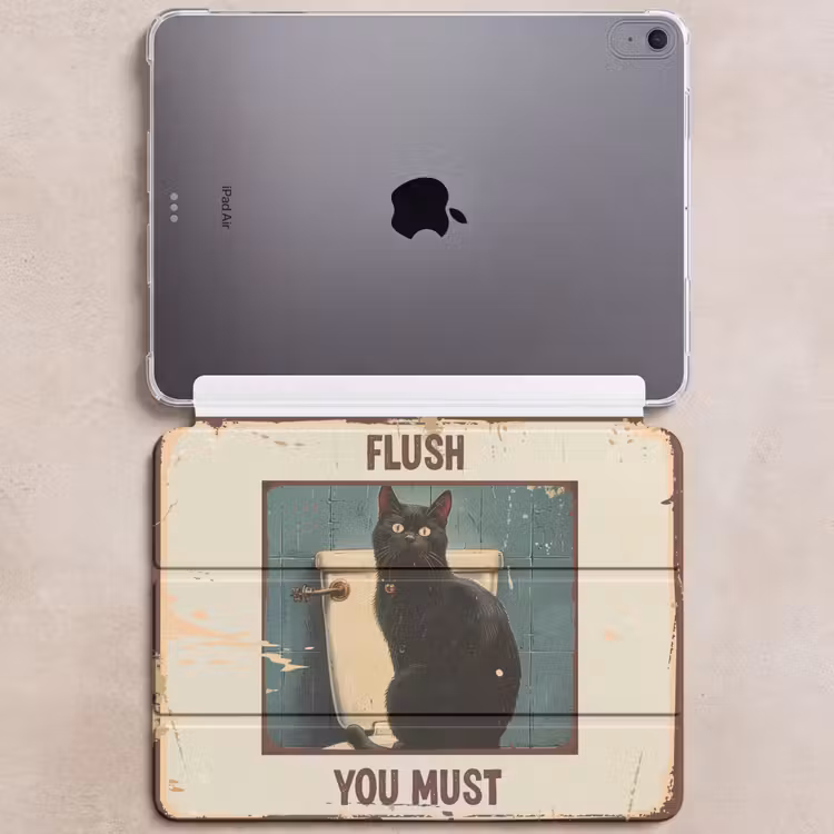 iPad hoes - Kat - Vintage - Zwart - Quote - Flush you must — 6