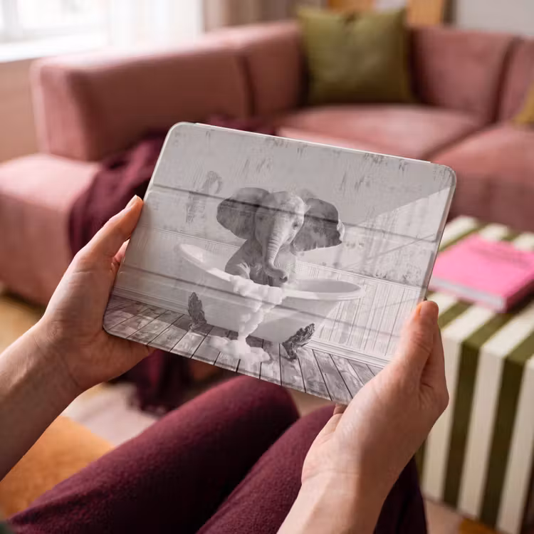 iPad hoes - Olifant - Vintage - Dieren - Zwart - Wit — 4