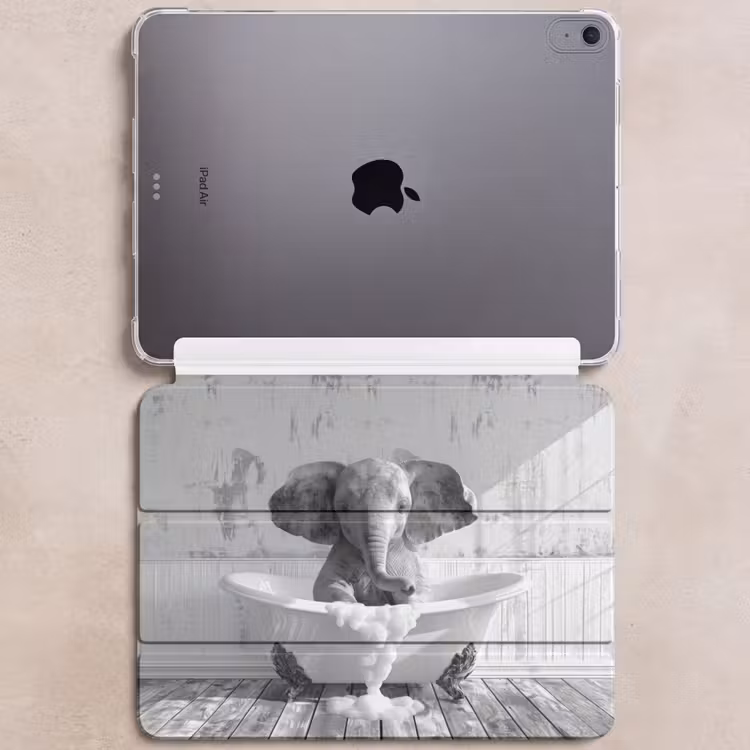 iPad hoes - Olifant - Vintage - Dieren - Zwart - Wit — 6