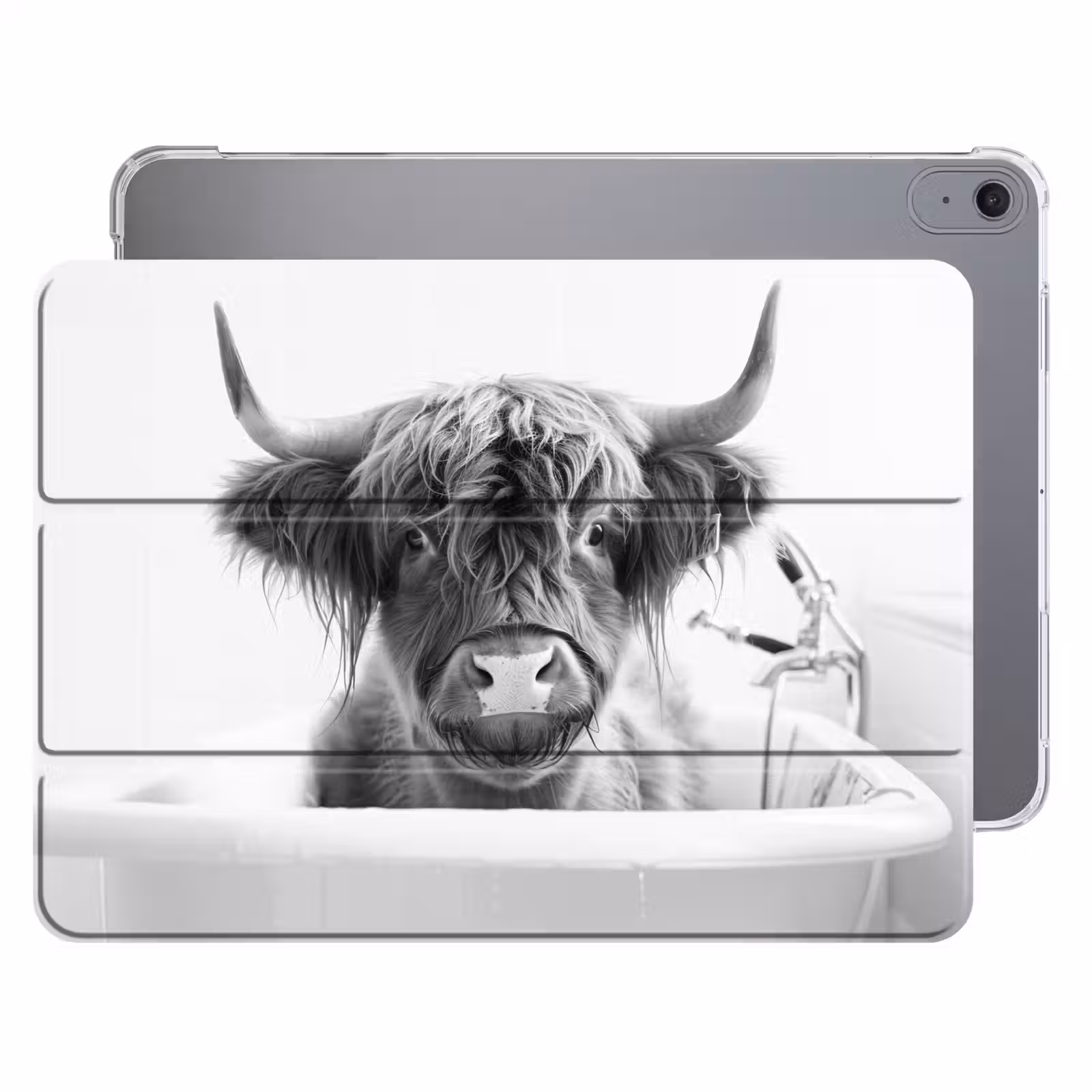 iPad hoes - Schotse Hooglander - Koe - Bad - Zwart wit — 1