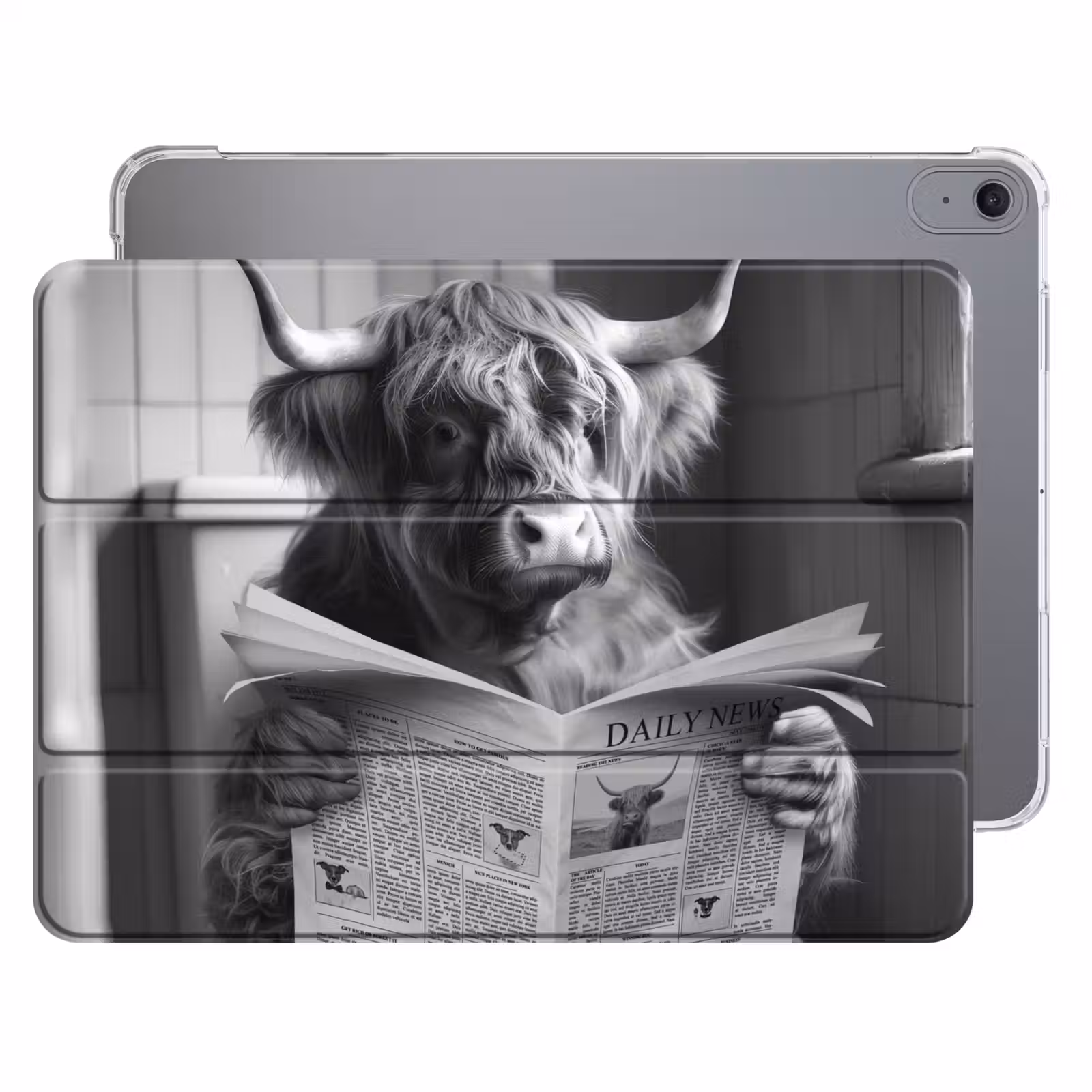 iPad hoes - Schotse hooglander - Koe - Krant - WC - Zwart wit — 1