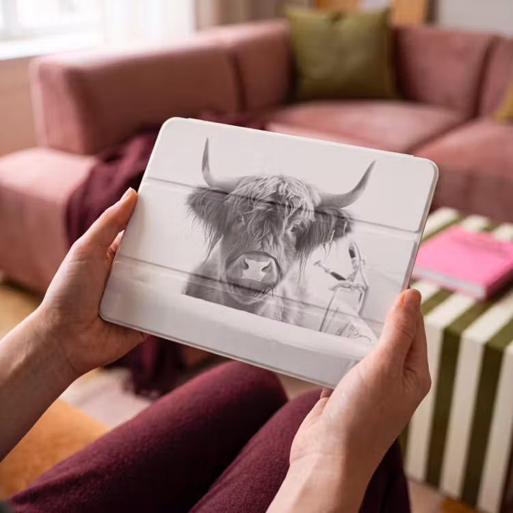 iPad hoes - Schotse Hooglander - Koe - Bad - Zwart wit — 4