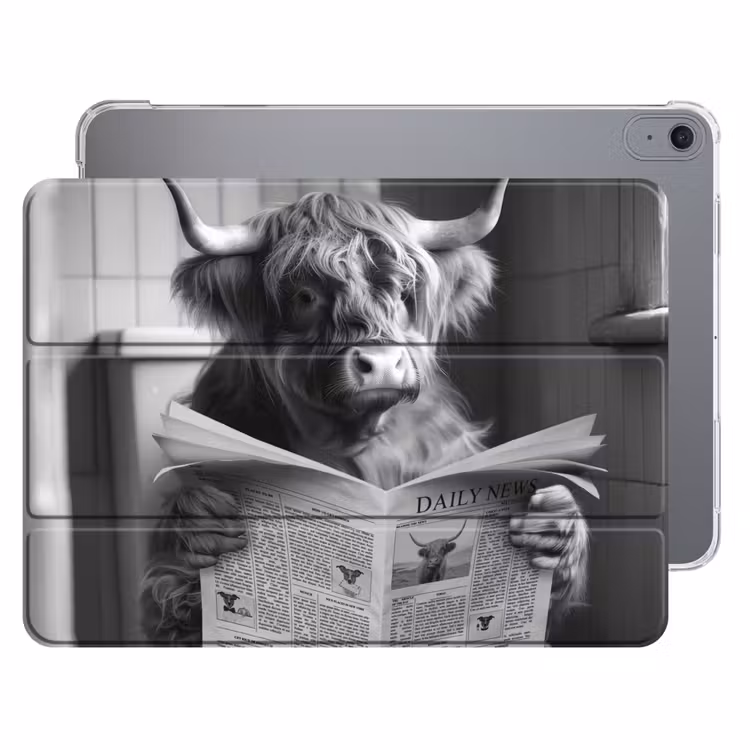 iPad hoes - Schotse hooglander - Koe - Krant - WC - Zwart wit — 1
