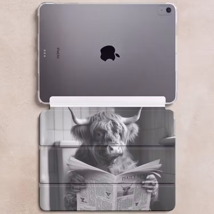 iPad hoes - Schotse hooglander - Koe - Krant - WC - Zwart wit — 6
