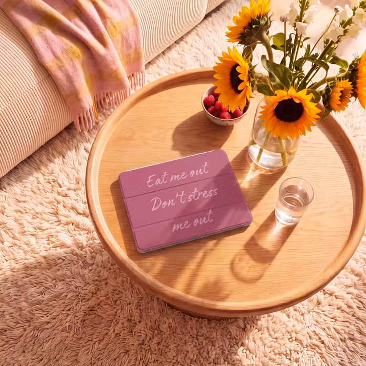 iPad hoes - eat me out don't stress me out - Roze - Minimalistisch — 2