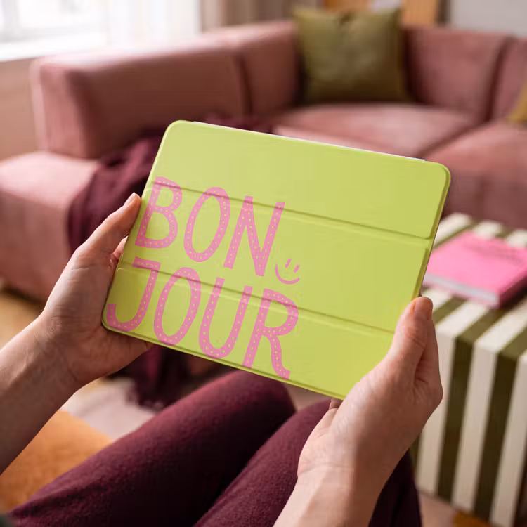 iPad hoes - Groen - Smiley - Bonjour - Roze — 4