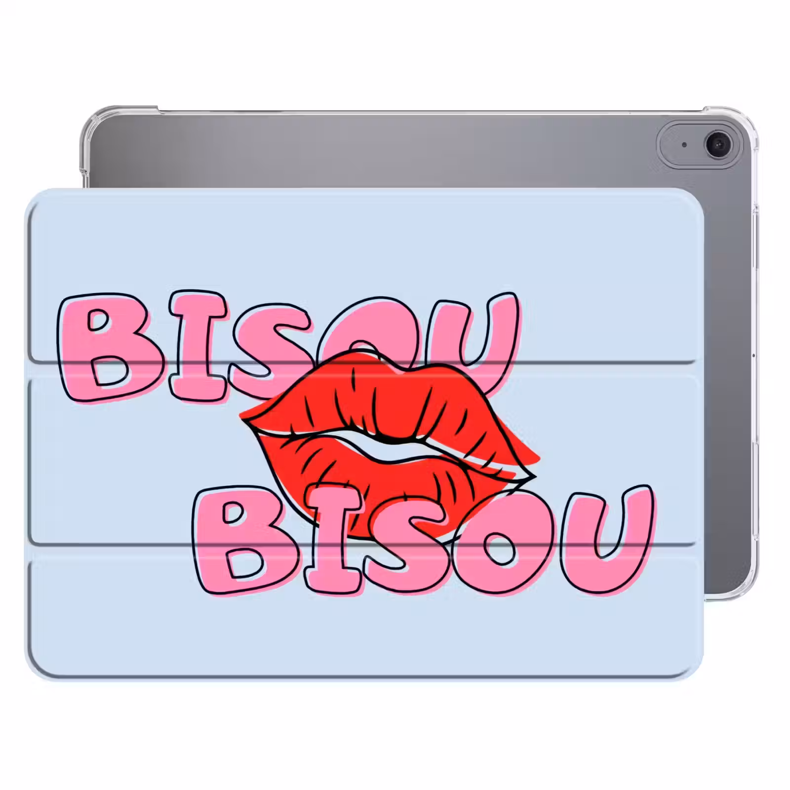 iPad hoes - Bisou - Blauw - Roze - Lippen — 1