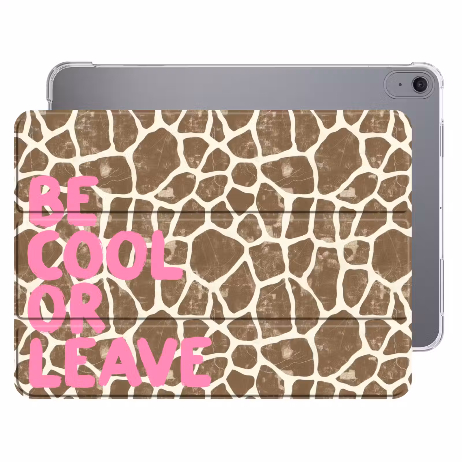 iPad hoes - Tekst - Be cool or leave - Roze - Giraffenprint — 1