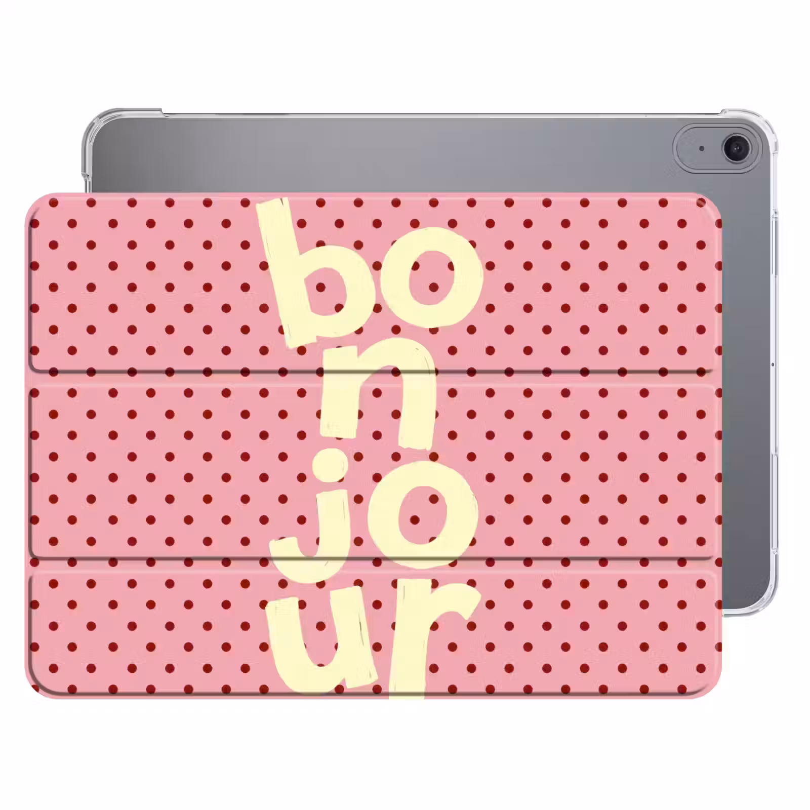 iPad hoes - Bonjour - Stippen - Roze- Geel — 1