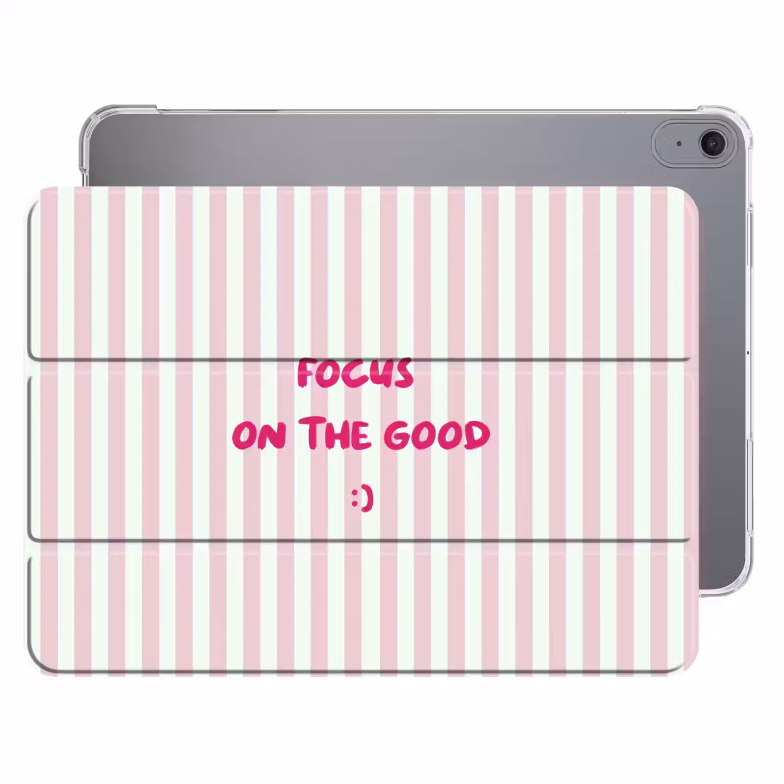 iPad hoes - Focus on the good - Strepen - Roze - Smiley — 1
