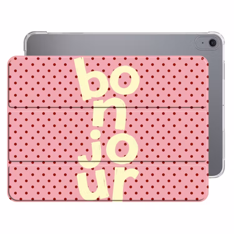 iPad hoes - Bonjour - Stippen - Roze- Geel — 1